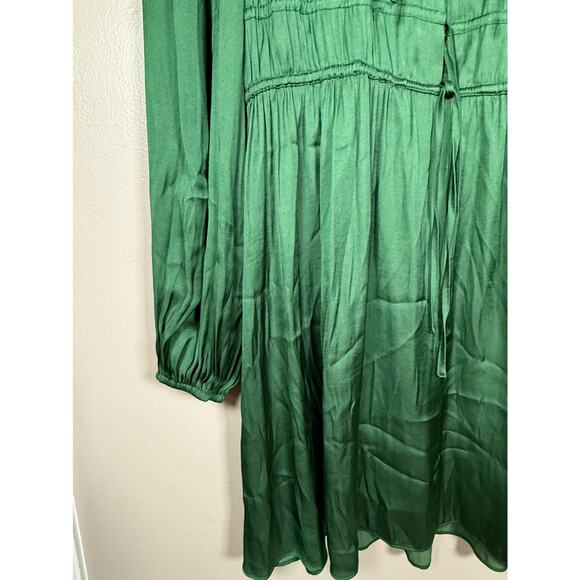 Maje Green Shirred Satin Holiday Mini Dress size 36/4 US $375 - Picture 8 of 12